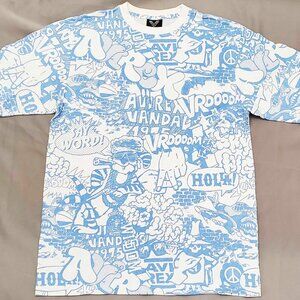 Avirex Mens Vintage All Over Print Logo Graffiti Vandal Gun Holla T-shirt XL